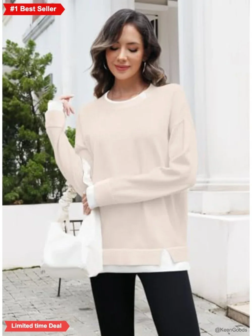Womens Oversized Cut-Out Knit Sweater Crew Neck Pullover for Fall Winter